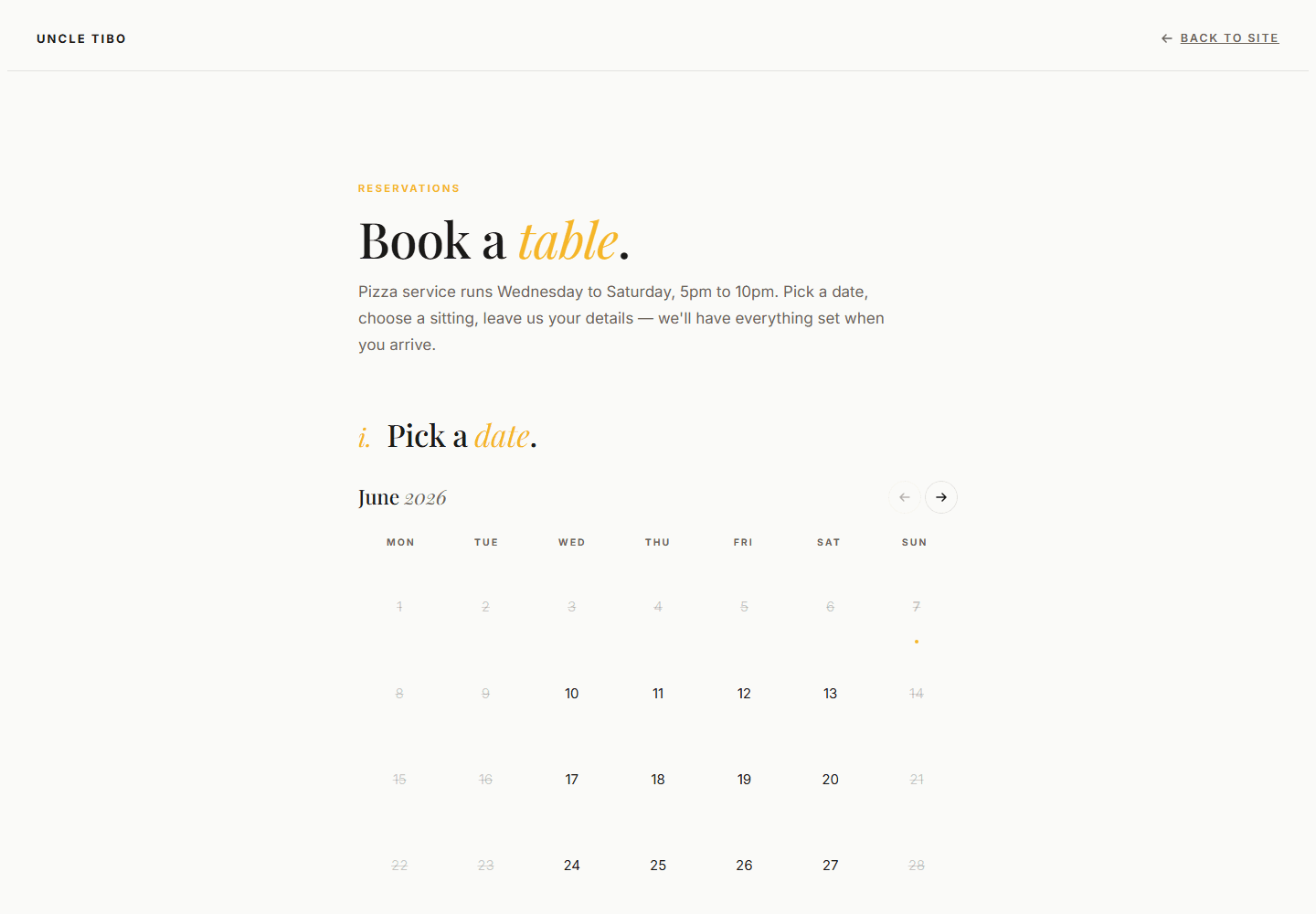 Uncle Tibo customer booking calendar step